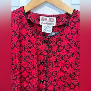 VTG Maggy London dress by Jeannine Booher‎ 100% silk Red Black pleated 1980 L 10